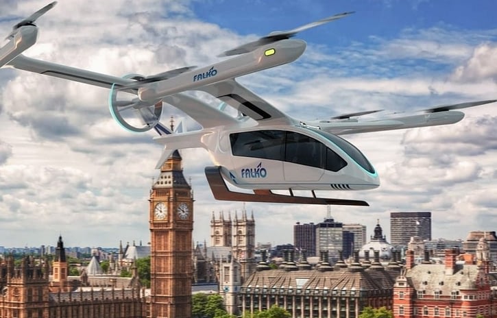 Imagem ilustrativa da notícia: Eve, da Embraer, fornecerá 200 carros voadores para a Falko